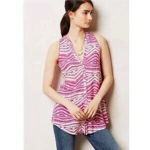 Women’s Maeve Ada Swing Blouse Size 2 Fuchsia White Geo Print Tank Anthropologie